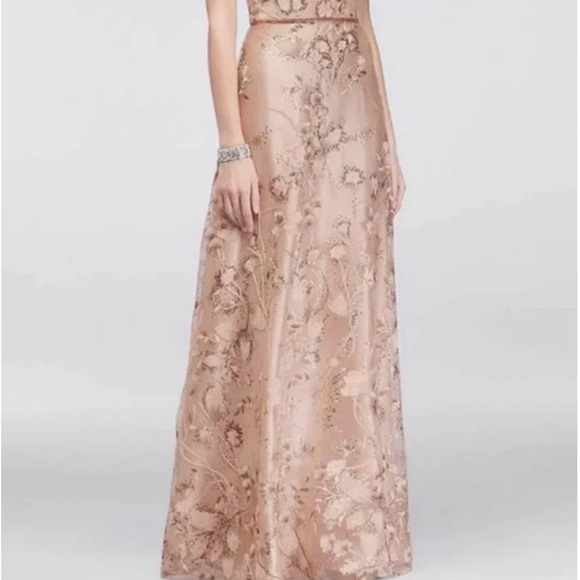 Emma Street Mother of the Bride Gown, Rose Gold Floral, Sequin Accents, Size 14 - Picture 2 of 6